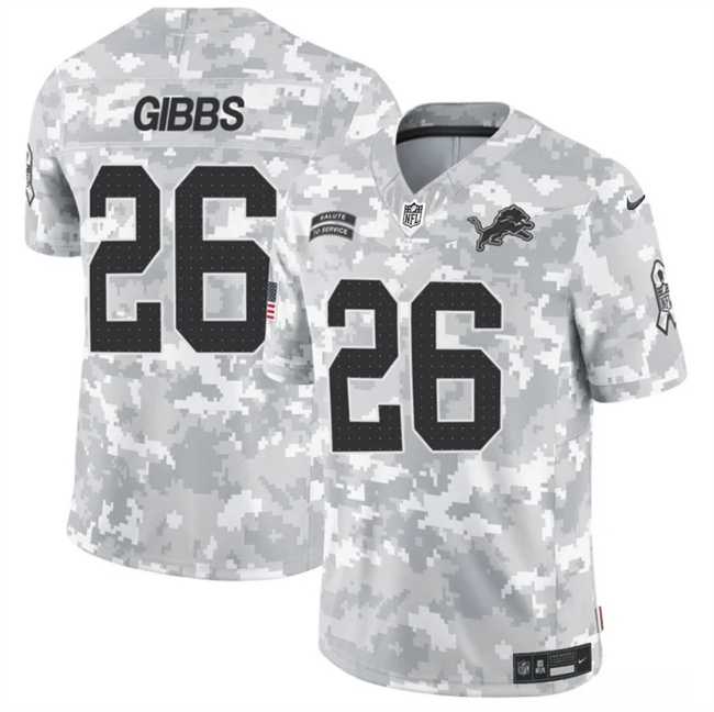 Men%27s Detroit Lions #26 Jahmyr Gibbs 2024 F.U.S.E Arctic Camo Salute To Service Limited Stitched Football Jersey Dzhi->green bay packers->NFL Jersey